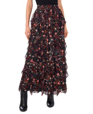 1.STATE - Women's Ruffled Floral-Print Maxi Skirt