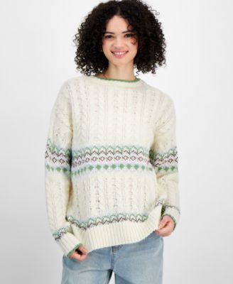 Sugar Moon - Juniors' Cable-Knit Fair Isle Sweater