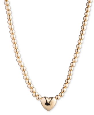 Lauren Ralph Lauren - Gold-Tone Puffy Heart Beaded Pendant Necklace, 16" + 3" extender