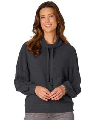 Democracy - Petite Funnel-Neck Long-Blouson-Sleeve Top
