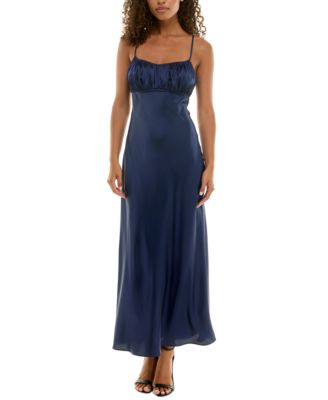 B Darlin - Juniors' Emma Satin Strappy Scoop-Back Gown