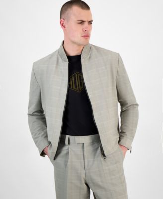 Hugo Boss - Men's Ukashi252f1x Modern-Fit Glen Check Full-Zip Bomber Jacket