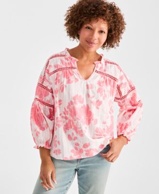 Style & Co - Women's Cotton Embroidered 3/4-Sleeve Top