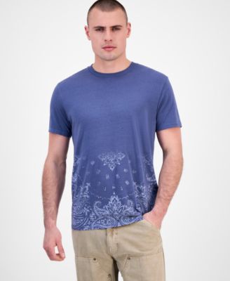 GUESS - Men's Short Sleeve Paisley Burnout Crewneck T-Shirt