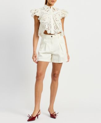 En Saison - Women's Chloe Flutter-Sleeve Broderie Anglaise Top