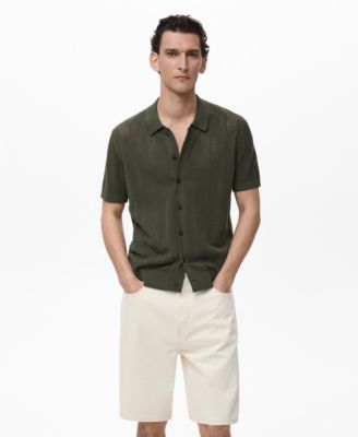 MANGO - Men's Striped Openwork Knitted Shirt