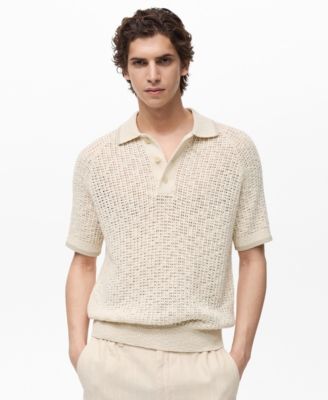 MANGO - Men's Openwork Knitted Cotton Polo Shirt