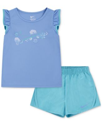 Nike - Little Girls Flow-Ral Tempo T-Shirt & Shorts, 2 Piece Set
