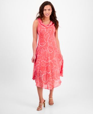 Robbie Bee - Petite Printed Cowlneck Chiffon Dress