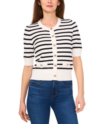 CeCe - Women's Short-Sleeve Striped Cardigan