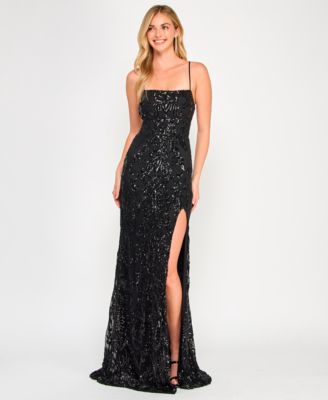 Crystal Doll - Juniors' Sequined Lace-Up-Back Gown