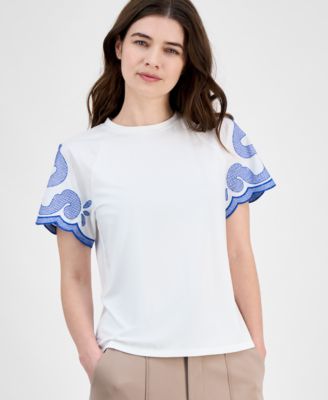 T Tahari - Women's Printed Short-Sleeve Top