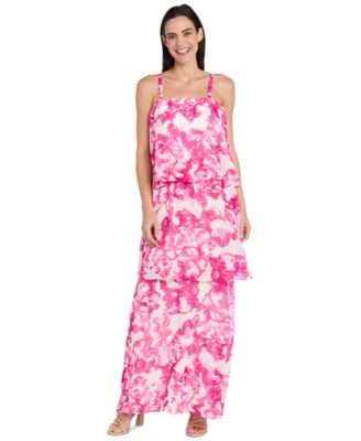 R & M Richards - Women's Printed Tiered Chiffon Dress