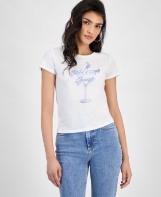GUESS - Women's Cotton Boots Bling Baby Crewneck Tee