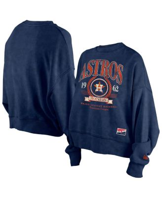 New Era - Women's Navy Houston Astros Throwback Boxy Enzyme Wash Fleece Crewneck Pullover Hoodie