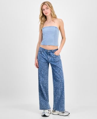 Gogo Jeans - Juniors' Leopard-Print Wide-Leg Jeans