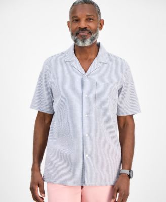 Club Room - Men's Short Sleeve Striped Seersucker Button-Front Camp Shirt