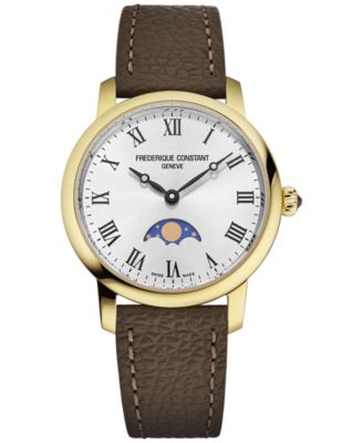 Frederique Constant - Women's Classics Quartz Moonphase Brown Leather Strap Watch 30mm