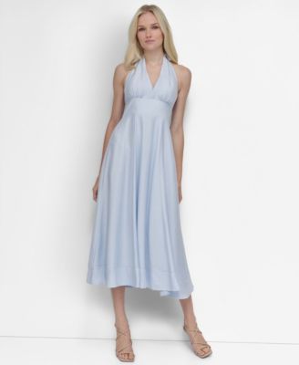 DKNY - Women's Halter V-Neck Tie-Back Midi Dress