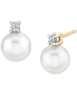 Macy's - Cultured Freshwater Pearl (6mm) & Diamond Accent Stud Earrings in 14k Gold