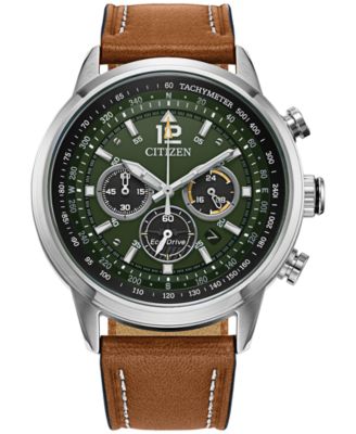 Citizen - Men's Chronograph Avion Brown Leather Strap Watch 44mm