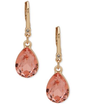 DKNY - Gold-Tone Faceted Glass Stone Teardrop Leverback Drop Earrings