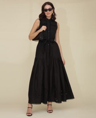 Avec Les Filles - Women's Cotton Eyelet Sleeveless Maxi Dress