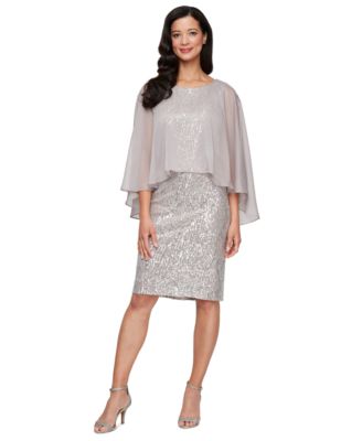 SL Fashions - Petite Cape-Overlay Sequin Sheath Dress