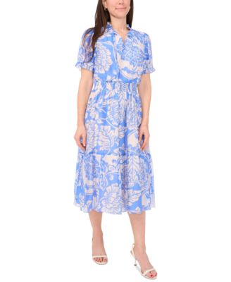 Sam & Jess - Petite Printed Lawn Smocked-Waist Maxi Dress