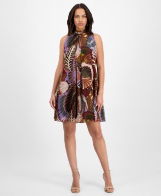 Robbie Bee - Women's Printed Mock-Neck Shift Dress