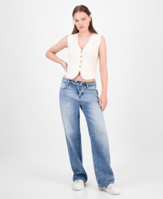 Celebrity Pink - Juniors' Slouchy Wide-Leg Foldover-Waist Jeans