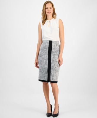 Kasper - Petite Tweed Split-Seam Skirt