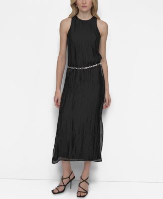 DKNY - Women's Chain-Belt Sleeveless Midi Dress