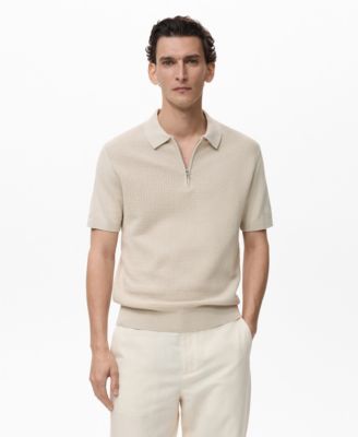 MANGO - Men's Openwork Cotton Knitted Polo Shirt