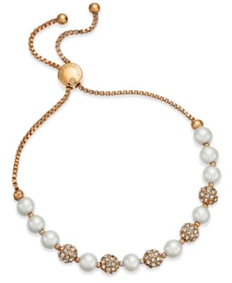 Charter Club - Pav&eacute; & Imitation Pearl Slider Bracelet