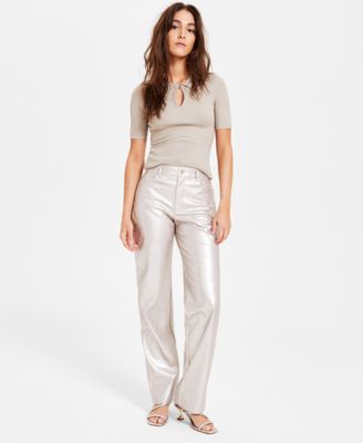 GUESS - Women's Ambra Metallic Straight-Leg Pants