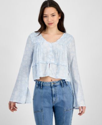 Self Esteem - Juniors' Floral-Print Peasant Top