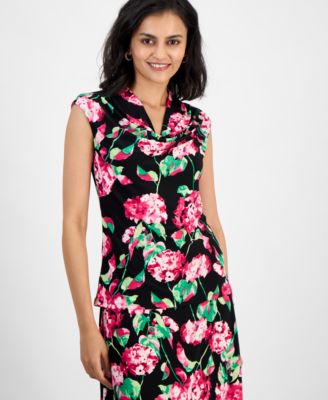 Kasper - Women's Floral Cowlneck Cap-Sleeve Top