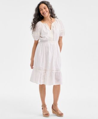 Style & Co - Women's Cotton Eyelet Ruffled Midi Dress