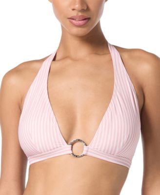 Michael Kors - Women's Striped Logo-Ring Halter Bikini Top