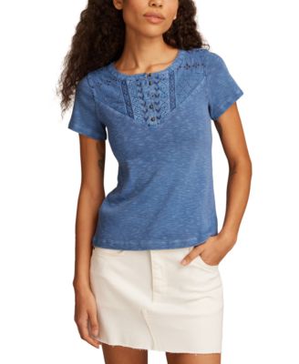 Lucky Brand - Women's Cotton Cutwork Henley Tee