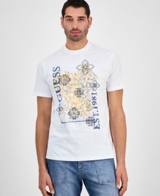 GUESS - Men's Faded Flower Short Sleeve Logo Graphic T-Shirt