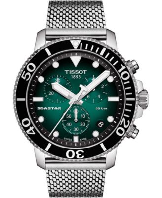 Tissot - Men's Swiss Chronograph Seastar 1000 Stainless Steel Mesh Bracelet Watch 45.5mm
