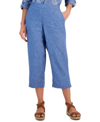 Charter Club - Petite Linen Pull-On Cropped Pants