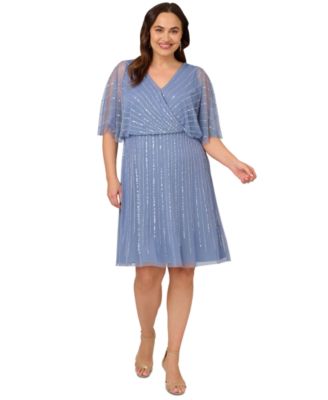 Adrianna Papell - Plus Size Surplice-Neck Beaded Short Dress