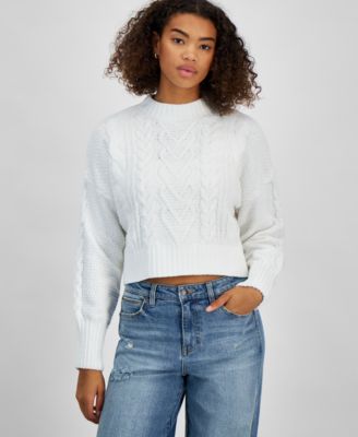 Hippie Rose - Juniors' Heart Chen Cable-Knit Mockneck Sweater