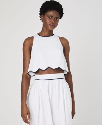 French Connection - Women's Alexis Cotton Scalloped Crop Top