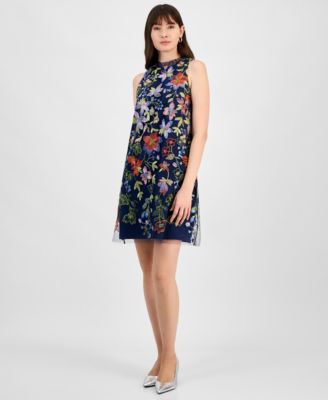 Anne Klein - Women's Floral-Embroidered Tulle Shift Dress