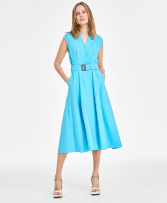 KARL LAGERFELD PARIS - Women's Belted V-Neck Midi Dress