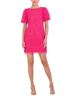 Eliza J - Petite Puffed-Sleeve 3D-Floral Shift Dress